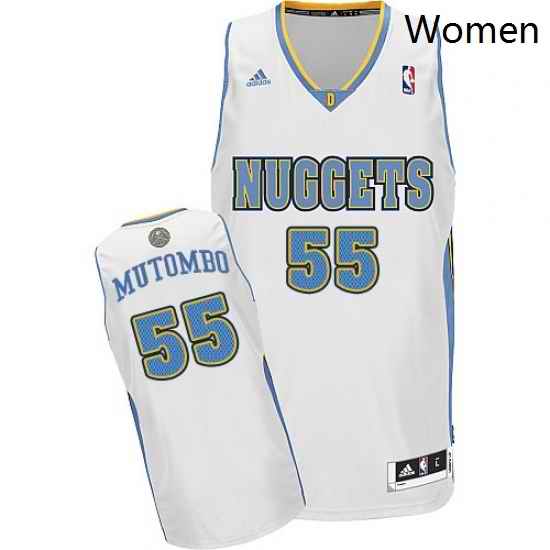 Womens Adidas Denver Nuggets 55 Dikembe Mutombo Swingman White Home NBA Jersey